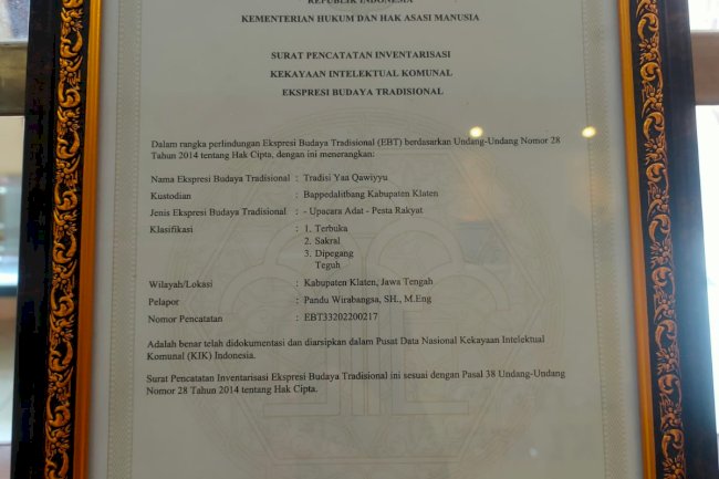 SURAT PENCATATAN INVENTARISASI KEKAYAAN INTELEKTUAL KOMUNAL EKPRESI BUDAYA TRADISIONAL & SURAT PENCATATAN INVENTARISASI KEKAYAAN INTELEKTUAL kOMUNAL PENGETAHUAN TRADISIONAL
