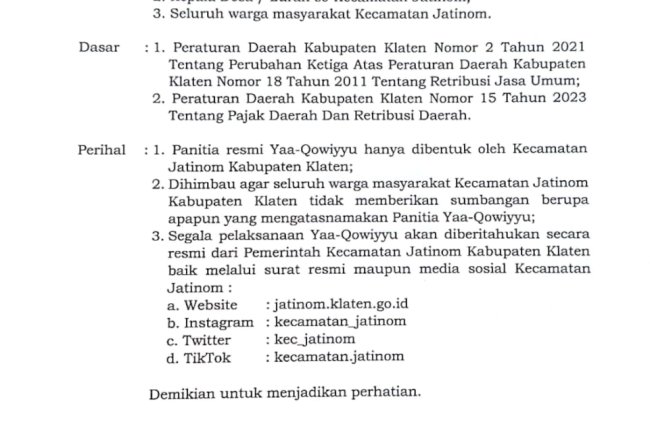 SURAT EDARAN PERIHAL PUNGLI YANG MENGATASNAMAKAN YAA QOWIYYU